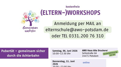 Flyer mit Terminen zu kostenfreien Eltern-Workshops