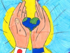Hier sehen sie ein Bild, gemalt von einem ukrainischen Kind zum Thema Ukraine-Krieg