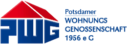 Blau-rotes Logo der PWG Potsdam mit stilisiertem Hausdach und dem Schriftzug „PWG“.