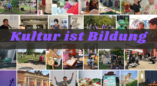 Bunte Bilder mit der Aufschrift "Kultur ist Bildung"