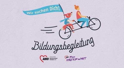 Hier sehen sie eine Frau und einen Fuchs auf einem Tandem Fahrrad