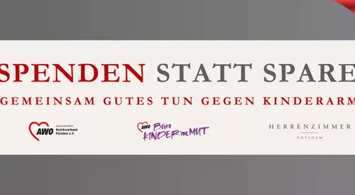Ein Herz-Luftballon links. Text: Gemeinsam Gutes tun gegen Kinderarmut.