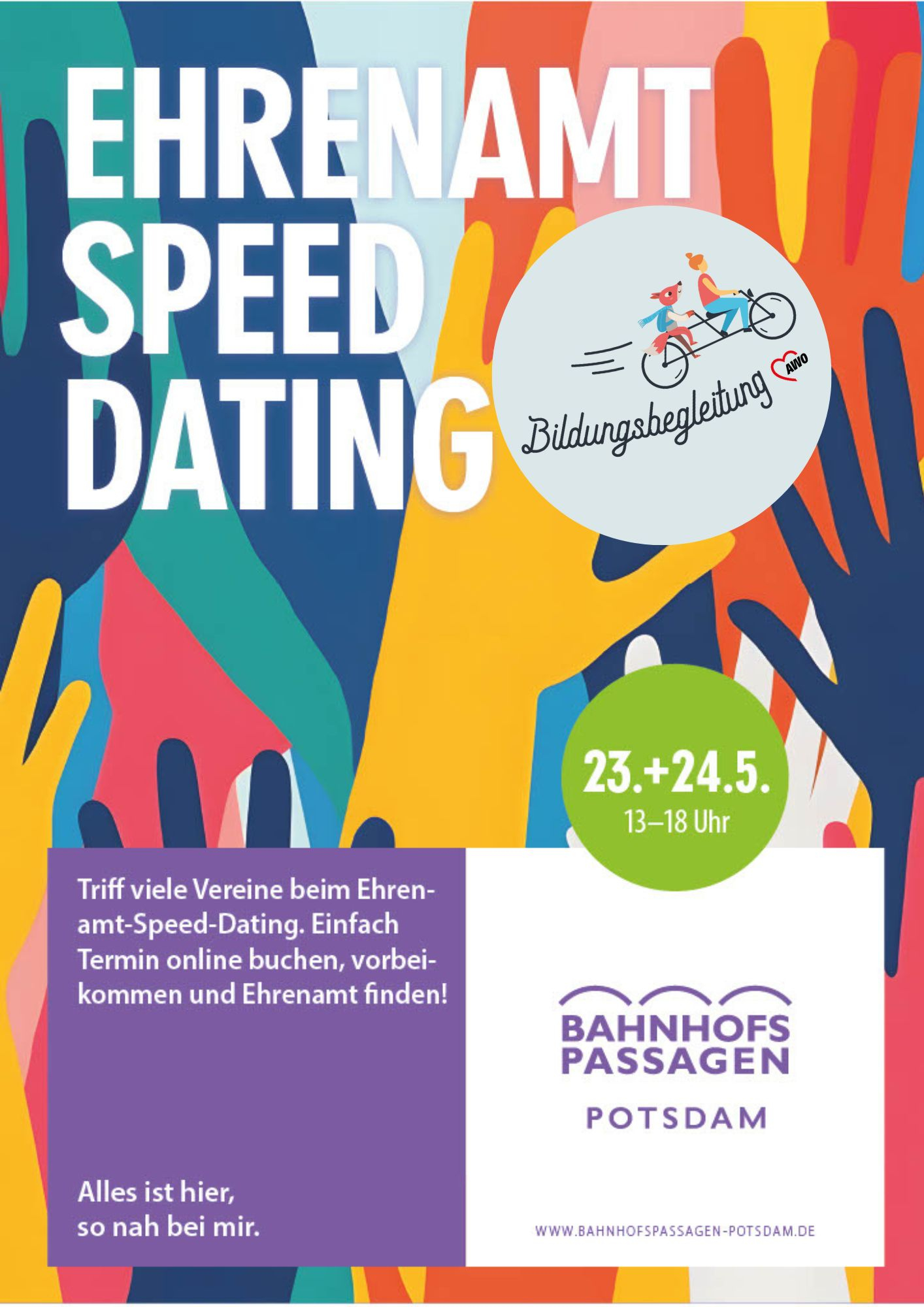 Plakat Ehrenamts Speeddating mit Logo Bildungsbegleitung