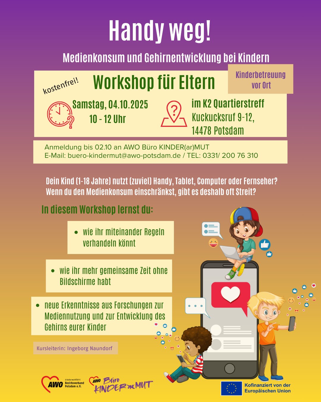 workshopeinladung für Eltern zum Thema Handynutzung bei Kindern